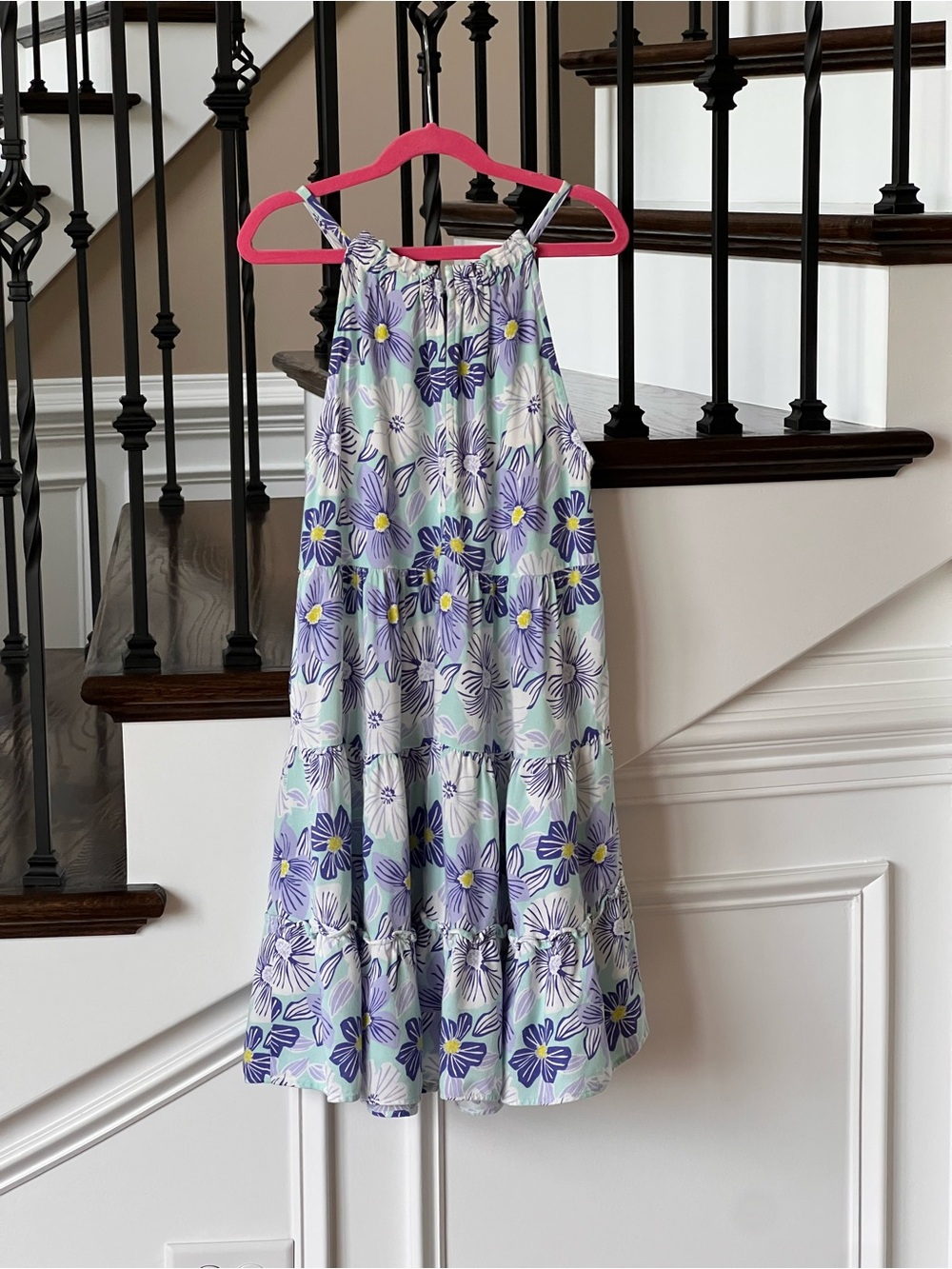 Zara Girls Tropical Floral Tiered Dress Green Lavender White Sz 11/12 fits 10/12 - Picture 5 of 14